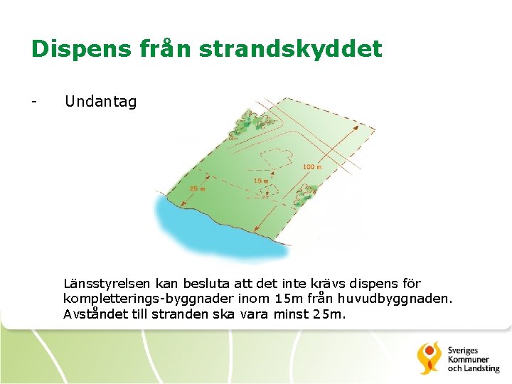 Dispens från strandskyddet - Undantag Länsstyrelsen kan besluta att det inte krävs dispens för