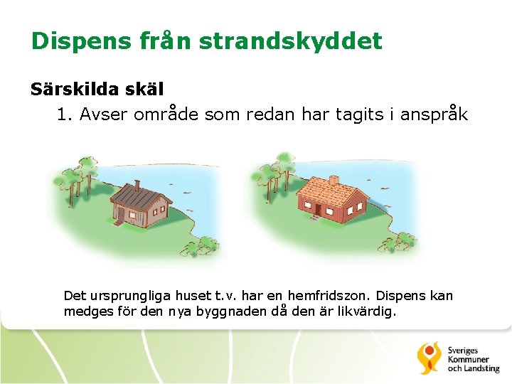 Dispens från strandskyddet Särskilda skäl 1. Avser område som redan har tagits i anspråk