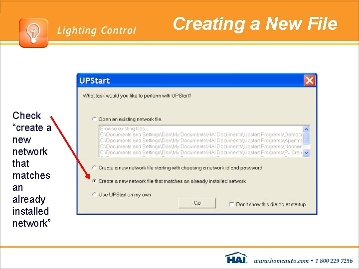 Creating a New File Check “create a new network that matches an already installed Creating a New File Check “create a new network that matches an already installed
