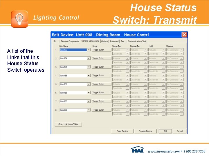 House Status Switch: Transmit A list of the Links that this House Status Switch House Status Switch: Transmit A list of the Links that this House Status Switch