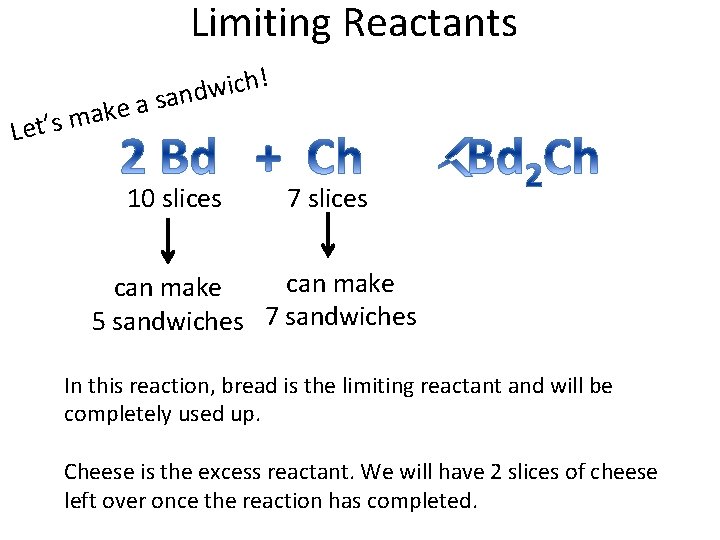 Limiting Reactants ! h c i w d n a s a e ak