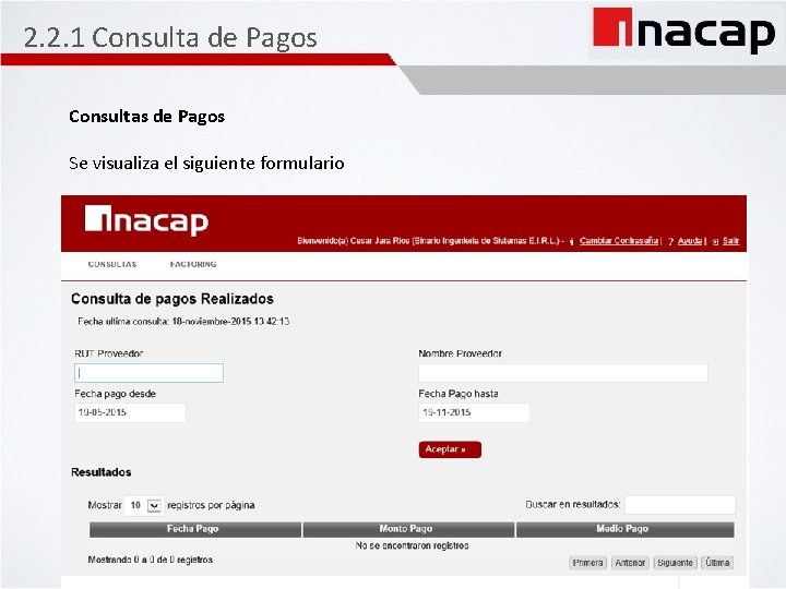 2. 2. 1 Consulta de Pagos Consultas de Pagos Se visualiza el siguiente formulario