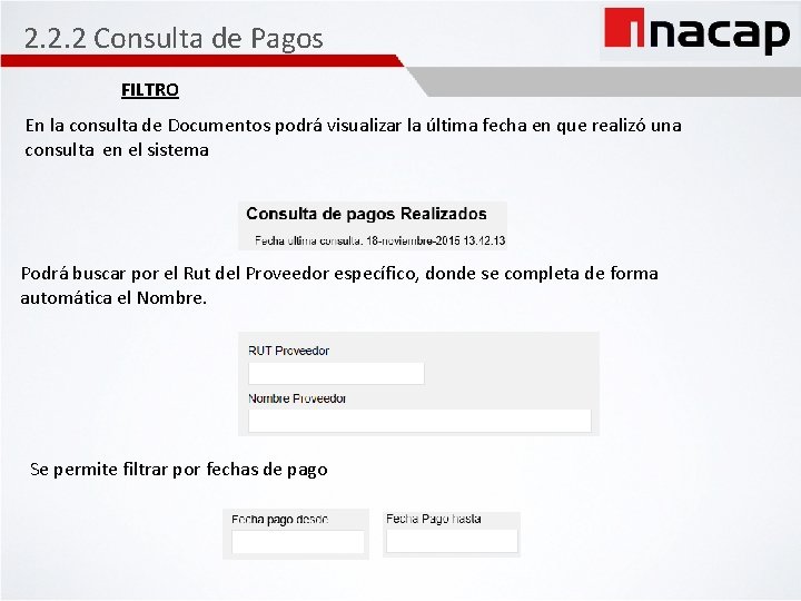 2. 2. 2 Consulta de Pagos FILTRO En la consulta de Documentos podrá visualizar