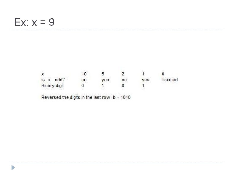 Ex: x = 9 