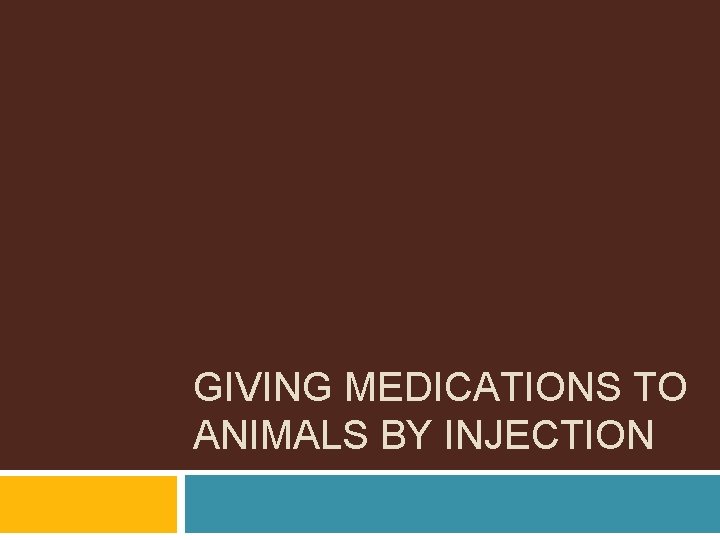 GIVING MEDICATIONS TO ANIMALS BY INJECTION 