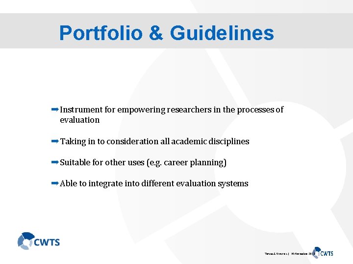 Portfolio & Guidelines ➡ Instrument for empowering researchers in the processes of evaluation ➡