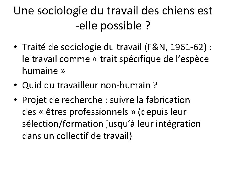 Une sociologie du travail des chiens est -elle possible ? • Traité de sociologie