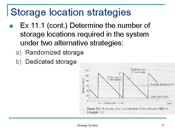 Storage location strategies n Ex 11. 1 (cont. ) Determine the number of storage