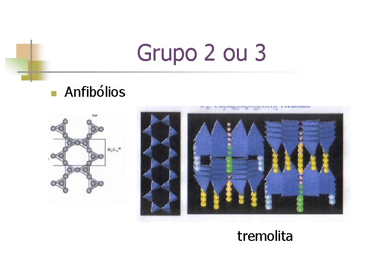 Grupo 2 ou 3 n Anfibólios tremolita 