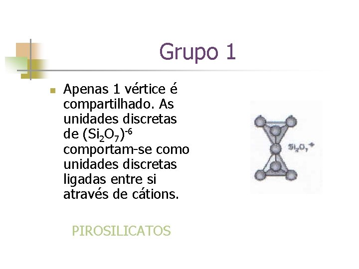Grupo 1 n Apenas 1 vértice é compartilhado. As unidades discretas de (Si 2