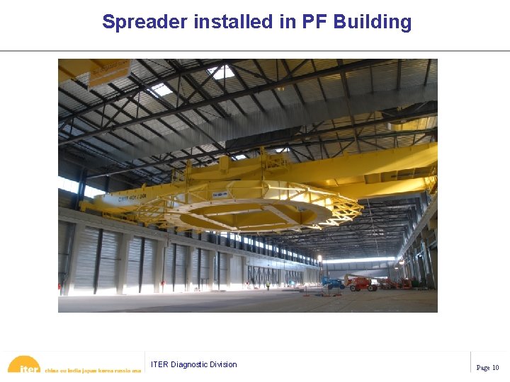 Spreader installed in PF Building ITER Diagnostic Division Page 10 Spreader installed in PF Building ITER Diagnostic Division Page 10
