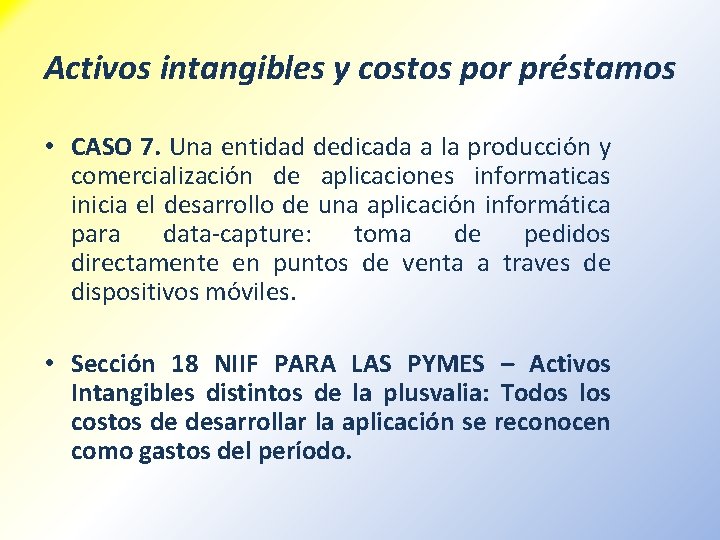 Activos intangibles y costos por préstamos • CASO 7. Una entidad dedicada a la