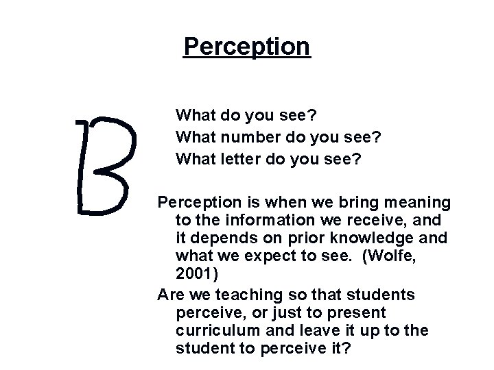 Perception n What do you see? What number do you see? What letter do