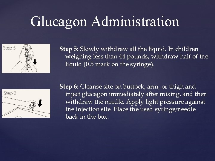 Glucagon Administration Step 5: Slowly withdraw all the liquid. In children weighing less than