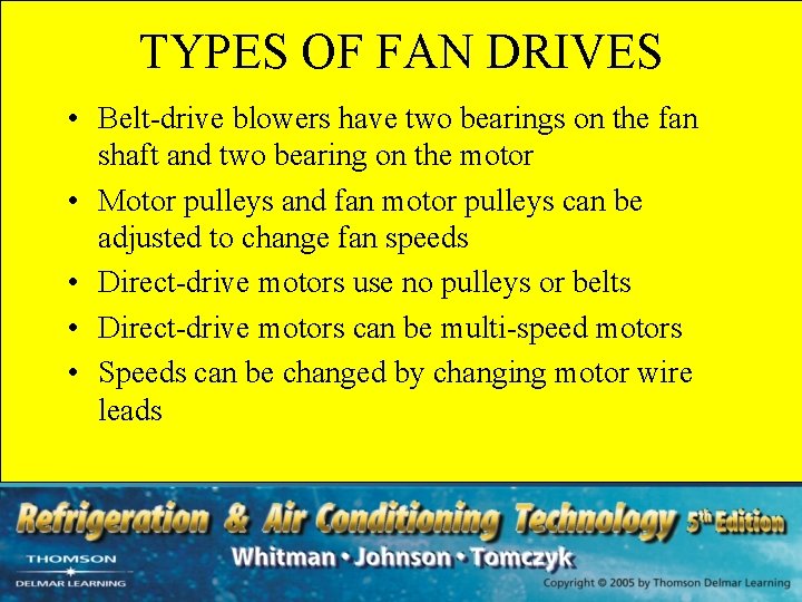 TYPES OF FAN DRIVES • Belt-drive blowers have two bearings on the fan shaft
