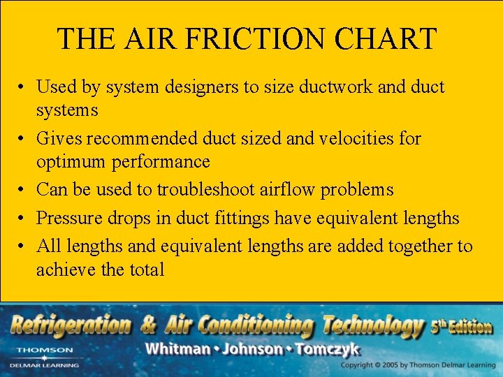 THE AIR FRICTION CHART • Used by system designers to size ductwork and duct