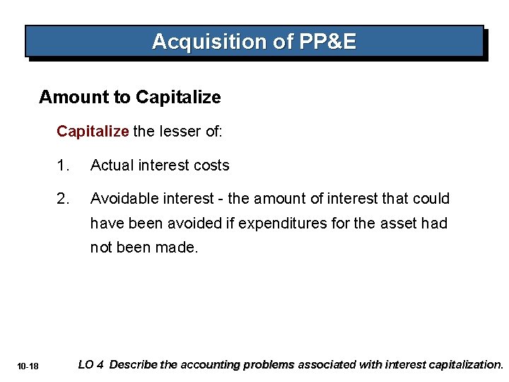 Acquisition of PP&E Amount to Capitalize the lesser of: 1. Actual interest costs 2.