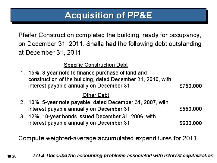 Acquisition of PP&E Pfeifer Construction completed the building, ready for occupancy, on December 31,