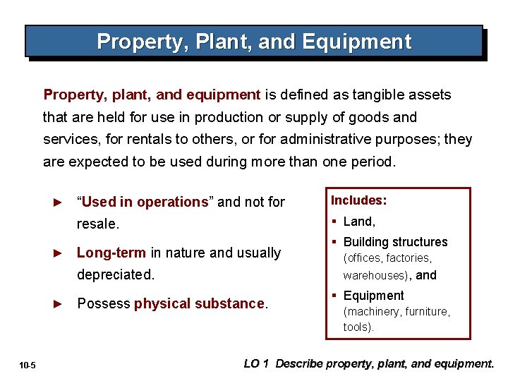 Property, Plant, and Equipment Property, plant, and equipment is defined as tangible assets that