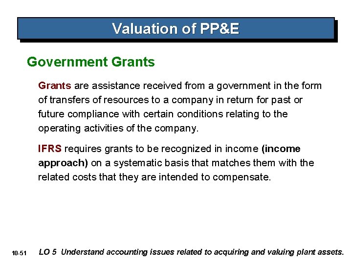 Valuation of PP&E Government Grants are assistance received from a government in the form