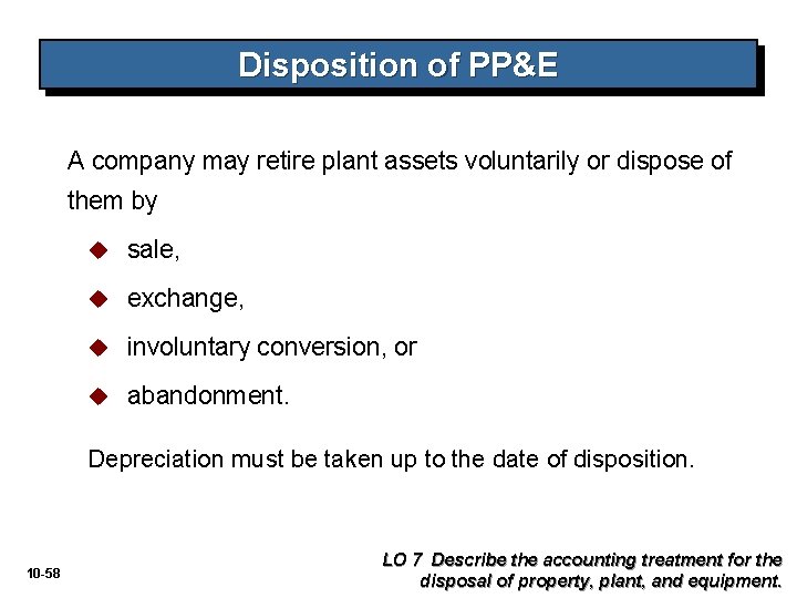 Disposition of PP&E A company may retire plant assets voluntarily or dispose of them
