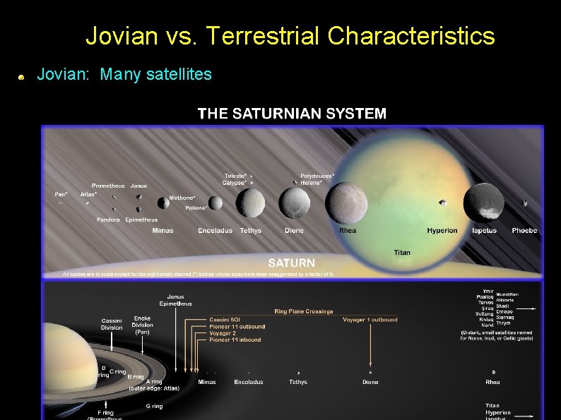 Jovian vs. Terrestrial Characteristics Jovian: Many satellites 