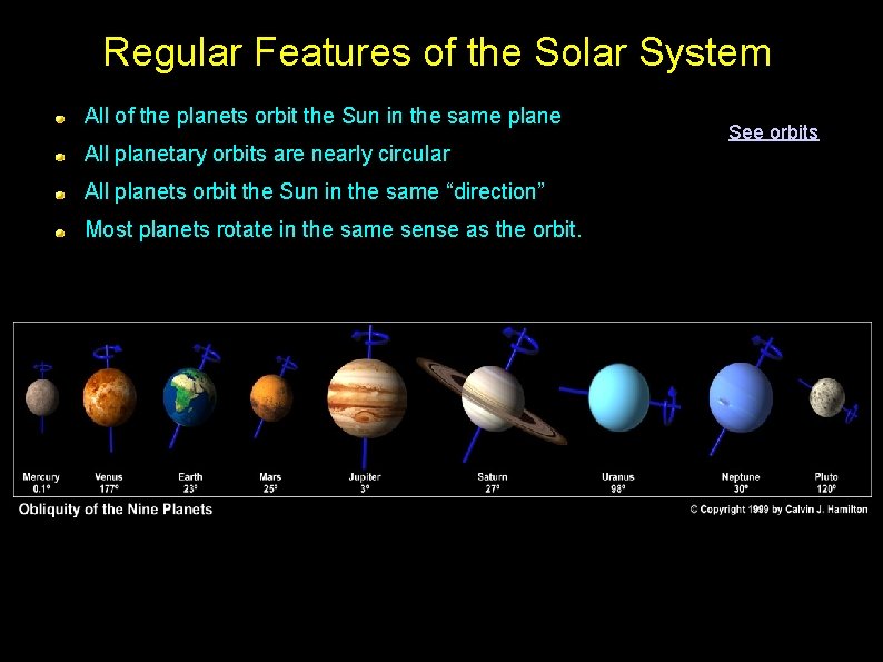 Regular Features of the Solar System All of the planets orbit the Sun in