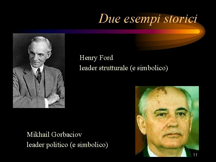 Due esempi storici Henry Ford leader strutturale (e simbolico) Mikhail Gorbaciov leader politico (e