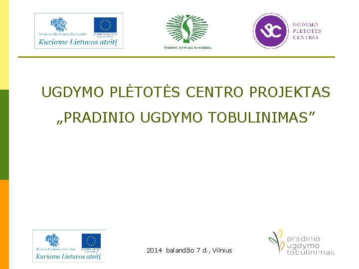 UGDYMO PLĖTOTĖS CENTRO PROJEKTAS „PRADINIO UGDYMO TOBULINIMAS” 2014 balandžio 7 d. , Vilnius 