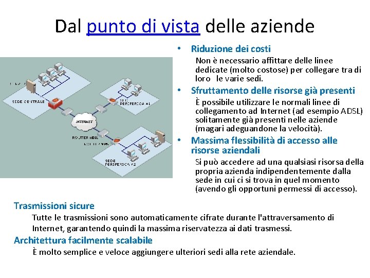 Dal punto di vista delle aziende • Riduzione dei costi Non è necessario affittare