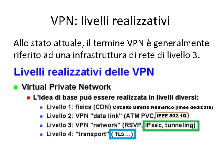 VPN: livelli realizzativi Allo stato attuale, il termine VPN è generalmente riferito ad una