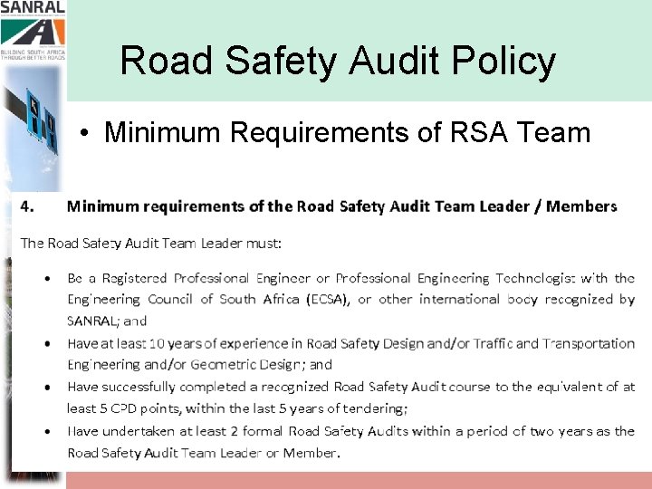 Road Safety Audit Policy • Minimum Requirements of RSA Team 31 