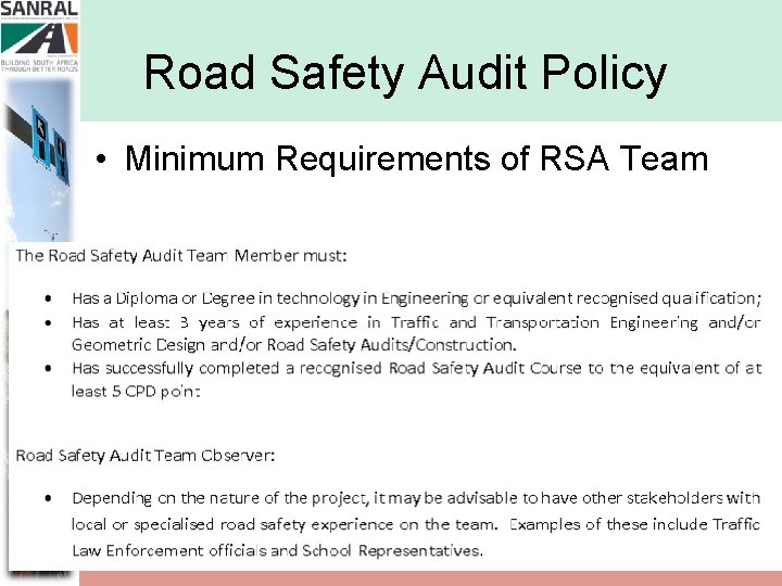 Road Safety Audit Policy • Minimum Requirements of RSA Team 32 