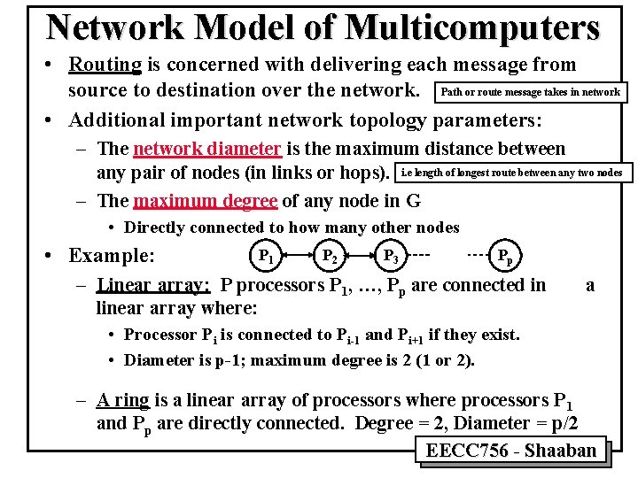 Network Model of Multicomputers • Routing is concerned with delivering each message from source
