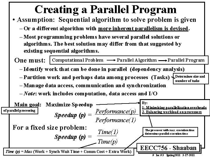 Creating a Parallel Program • Assumption: Sequential algorithm to solve problem is given –