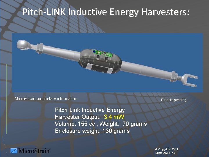 Pitch-LINK Inductive Energy Harvesters: Micro. Strain proprietary information Patents pending Pitch Link Inductive Energy