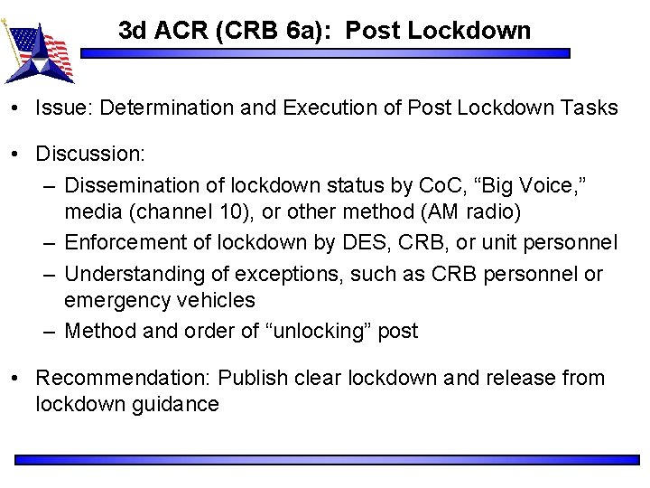 3 d ACR (CRB 6 a): Post Lockdown • Issue: Determination and Execution of