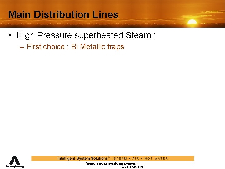 Main Distribution Lines • High Pressure superheated Steam : – First choice : Bi