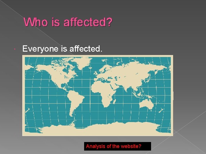 Who is affected? Everyone is affected. http: //www. webresourcesdepot. com/wp-content/uploads/image/free-vector-world-map. gif Analysis of the