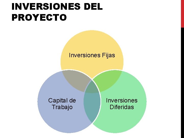 INVERSIONES DEL PROYECTO Inversiones Fijas Capital de Trabajo Inversiones Diferidas INVERSIONES DEL PROYECTO Inversiones Fijas Capital de Trabajo Inversiones Diferidas