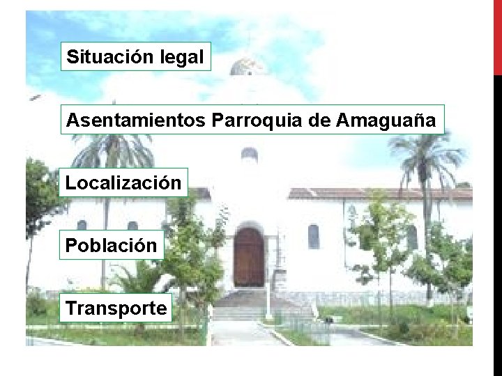 Situación legal Asentamientos Parroquia de Amaguaña Localización Población Transporte Situación legal Asentamientos Parroquia de Amaguaña Localización Población Transporte