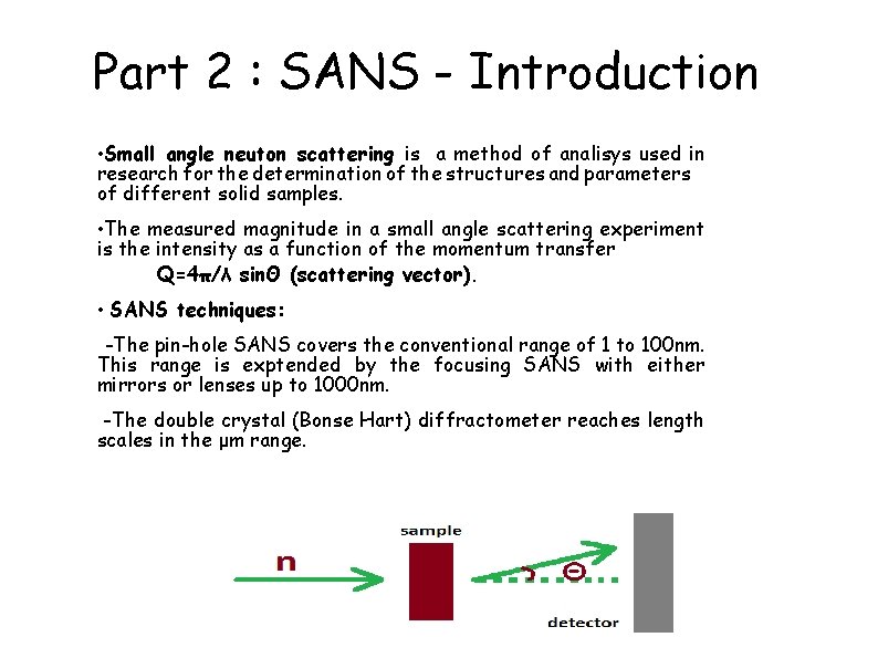 Part 2 : SANS - Introduction • Small angle neuton scattering is a method