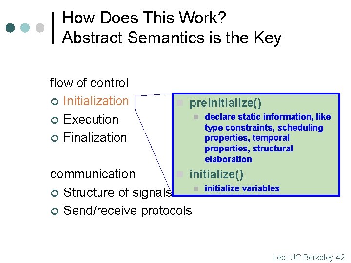 How Does This Work? Abstract Semantics is the Key flow of control ¢ Initialization