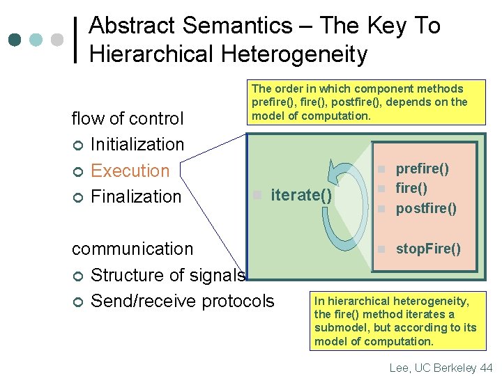 Abstract Semantics – The Key To Hierarchical Heterogeneity flow of control ¢ Initialization ¢