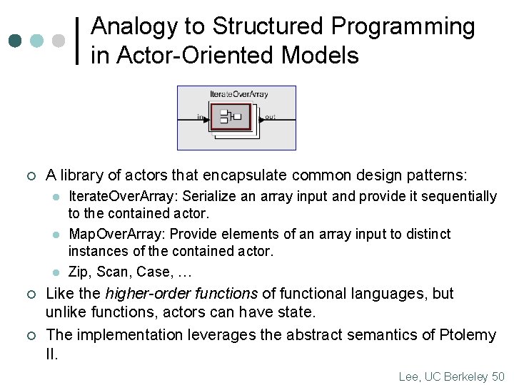 Analogy to Structured Programming in Actor-Oriented Models ¢ A library of actors that encapsulate
