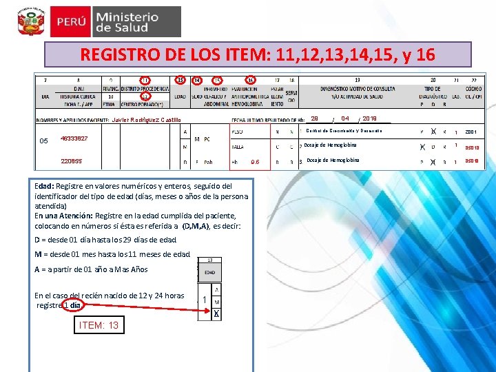 REGISTRO DE LOS ITEM: 11, 12, 13, 14, 15, y 16 29 Javier Rodríguez REGISTRO DE LOS ITEM: 11, 12, 13, 14, 15, y 16 29 Javier Rodríguez