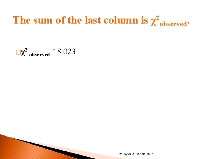 The sum of the last column is χ2 observed. � χ2 observed = 8.