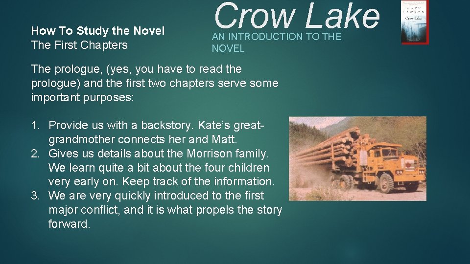 How To Study the Novel The First Chapters Crow Lake AN INTRODUCTION TO THE How To Study the Novel The First Chapters Crow Lake AN INTRODUCTION TO THE