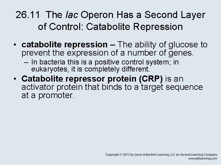 26. 11 The lac Operon Has a Second Layer of Control: Catabolite Repression •