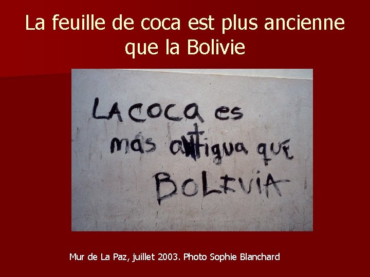 La feuille de coca est plus ancienne que la Bolivie Mur de La Paz, La feuille de coca est plus ancienne que la Bolivie Mur de La Paz,